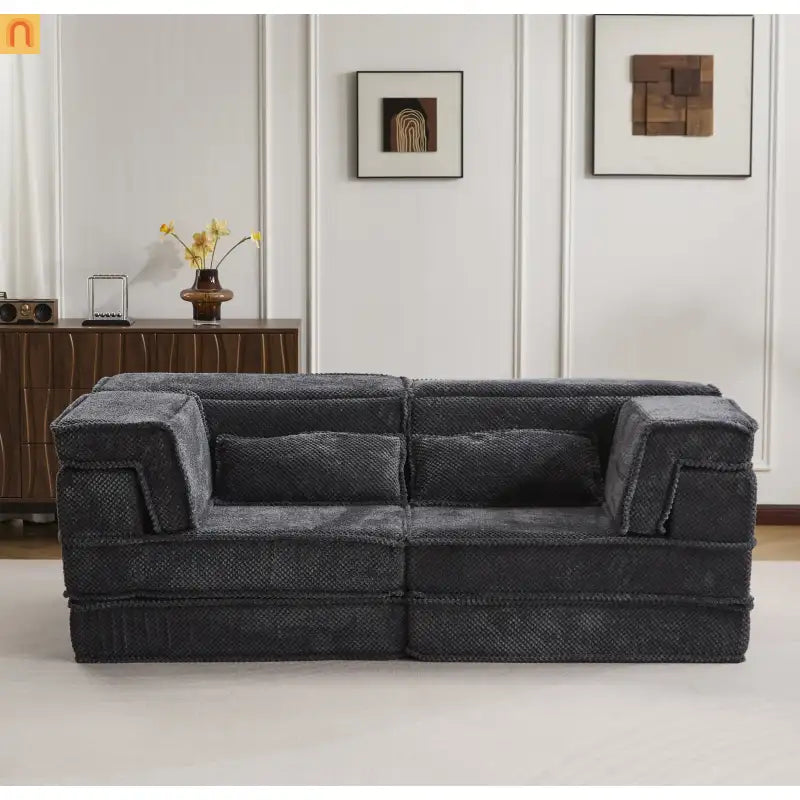 Sofa Bed Modular Circle Fleece Dark Gray Memory Foam 79 In