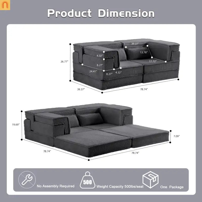 Sofa Bed Modular Circle Fleece Dark Gray Memory Foam 79 In