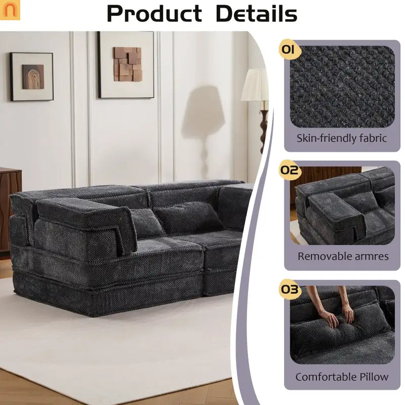 Sofa Bed Modular Circle Fleece Dark Gray Memory Foam 79 In
