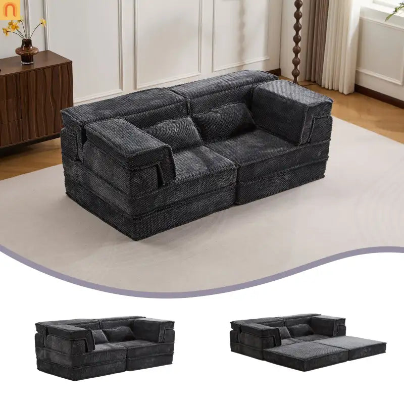 Sofa Bed Modular Circle Fleece Dark Gray Memory Foam 79 In