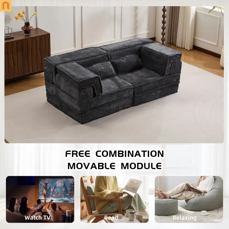 Sofa Bed Modular Circle Fleece Dark Gray Memory Foam 79 In