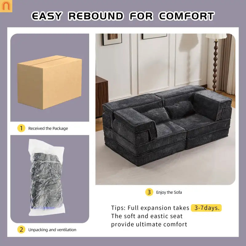 Sofa Bed Modular Circle Fleece Dark Gray Memory Foam 79 In