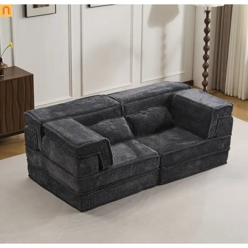 Sofa Bed Modular Circle Fleece Dark Gray Memory Foam 79 In