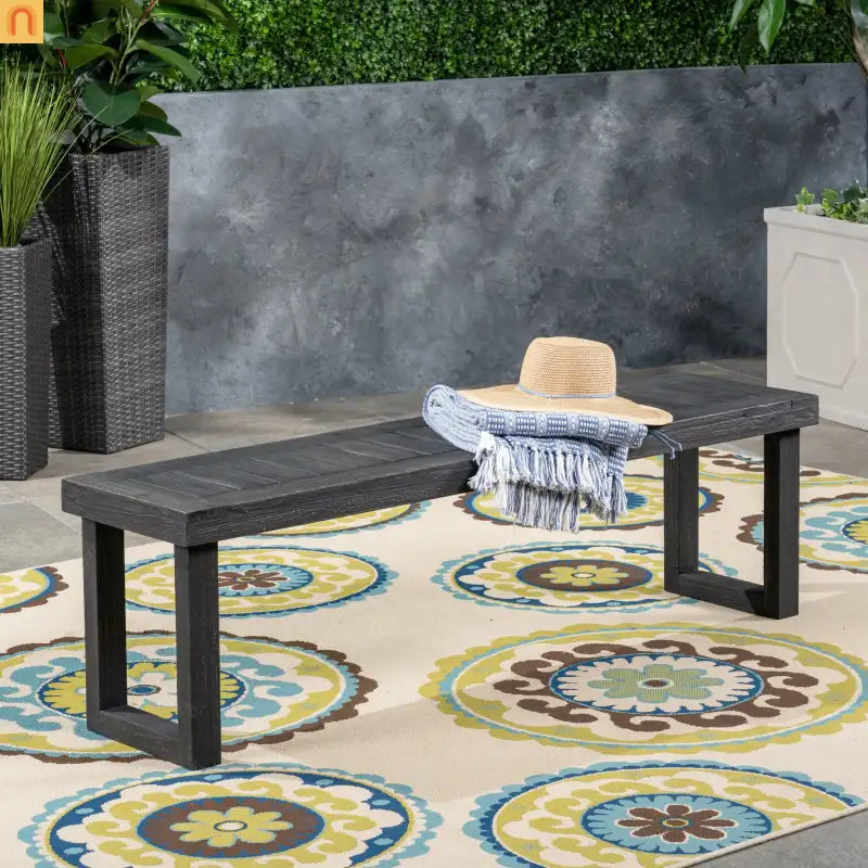 Outdoor Bench Acacia Wood Dark Gray Slat Panel 60in