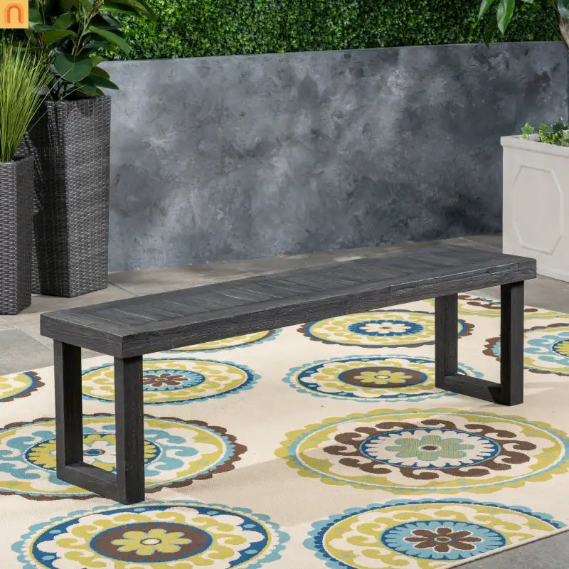 Outdoor Bench Acacia Wood Dark Gray Slat Panel 60in
