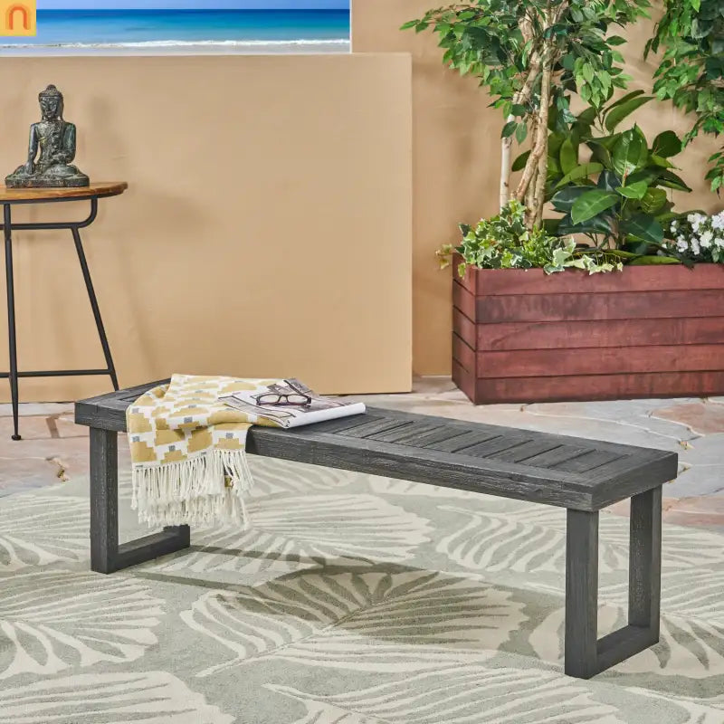 Outdoor Bench Acacia Wood Dark Gray Slat Panel 60in