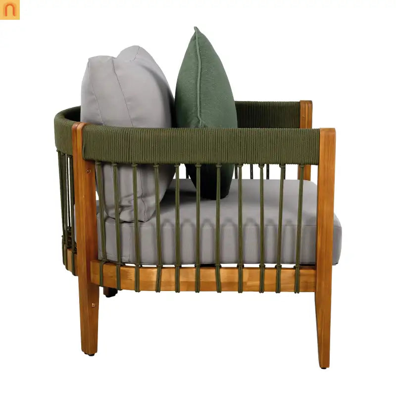 Outdoor Club Chair Set Acacia Wood Rope Accents Green Beige Set of 2