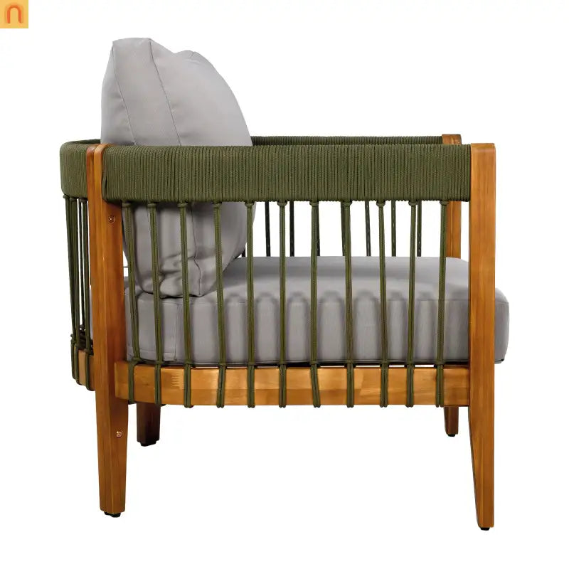 Outdoor Club Chair Set Acacia Wood Rope Accents Green Beige Set of 2