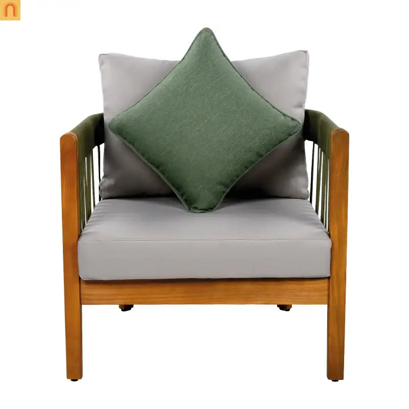 Outdoor Club Chair Set Acacia Wood Rope Accents Green Beige Set of 2