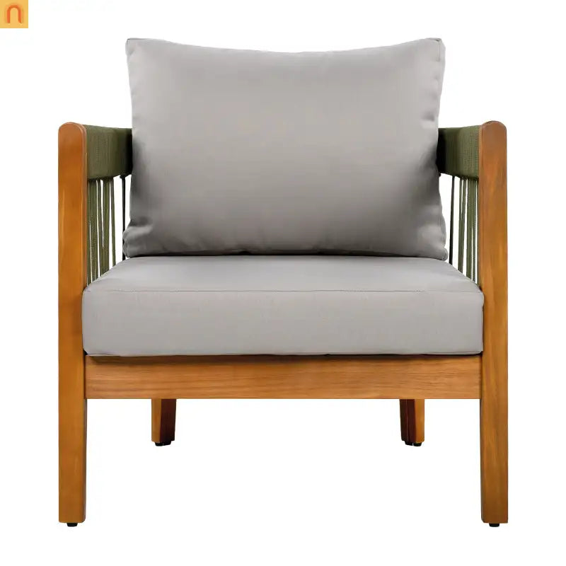 Outdoor Club Chair Set Acacia Wood Rope Accents Green Beige Set of 2