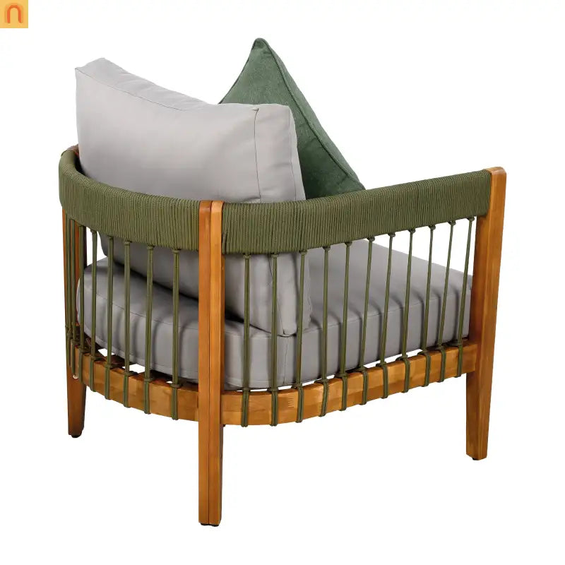 Outdoor Club Chair Set Acacia Wood Rope Accents Green Beige Set of 2