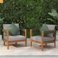 Outdoor Club Chair Set Acacia Wood Rope Accents Green Beige Set of 2
