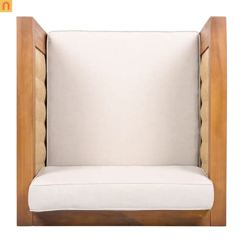 Outdoor Club Chair Acacia Wood Wicker Teak Beige Cushion Set of 2 400 LB