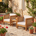 Outdoor Club Chair Acacia Wood Wicker Teak Beige Cushion Set of 2 400 LB