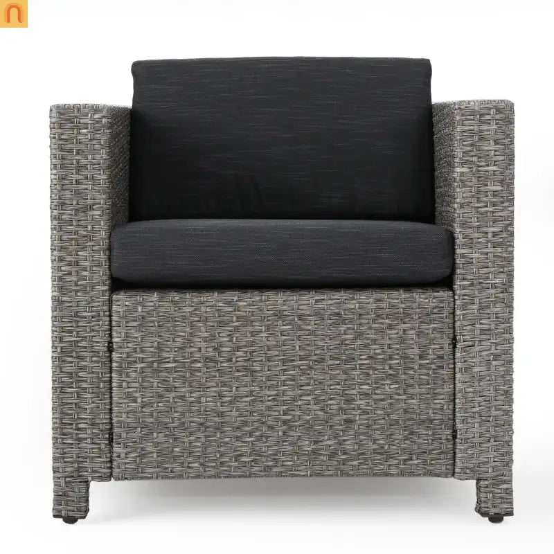Outdoor Club Chair Faux Rattan Black Cushion Water Resistant Set of 4