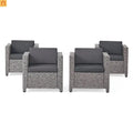 Outdoor Club Chair Faux Rattan Black Cushion Water Resistant Set of 4