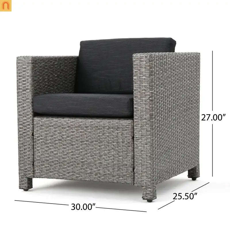 Outdoor Club Chair Faux Rattan Black Cushion Water Resistant Set of 4