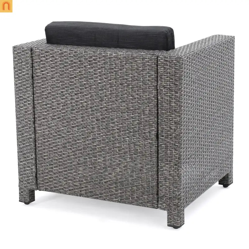 Outdoor Club Chair Faux Rattan Black Cushion Water Resistant Set of 4