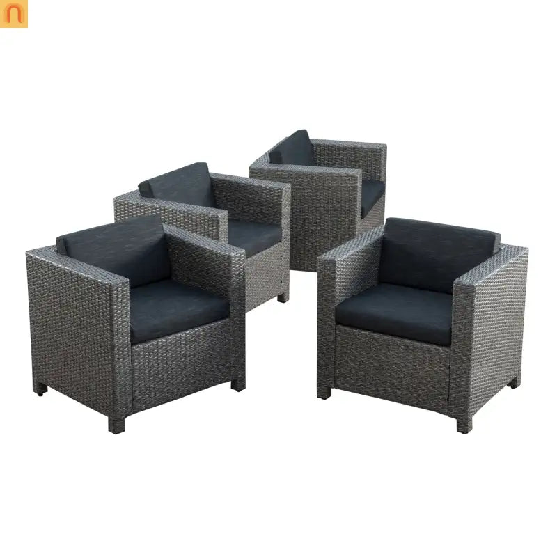 Outdoor Club Chair Faux Rattan Black Cushion Water Resistant Set of 4