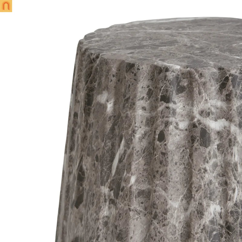 Outdoor End Table Concrete MGO Brown Travertine Round 16in