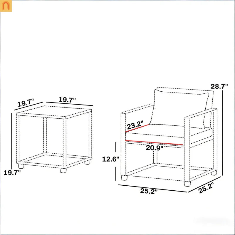 Outdoor Bistro Set PE Rattan 3 Piece Tempered Glass Table