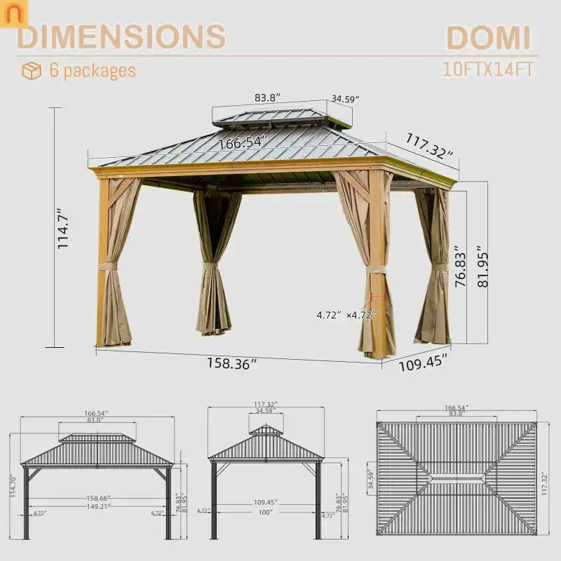 Hardtop Gazebo Wood Grain Aluminum 10x14ft Steel Canopy Curtains